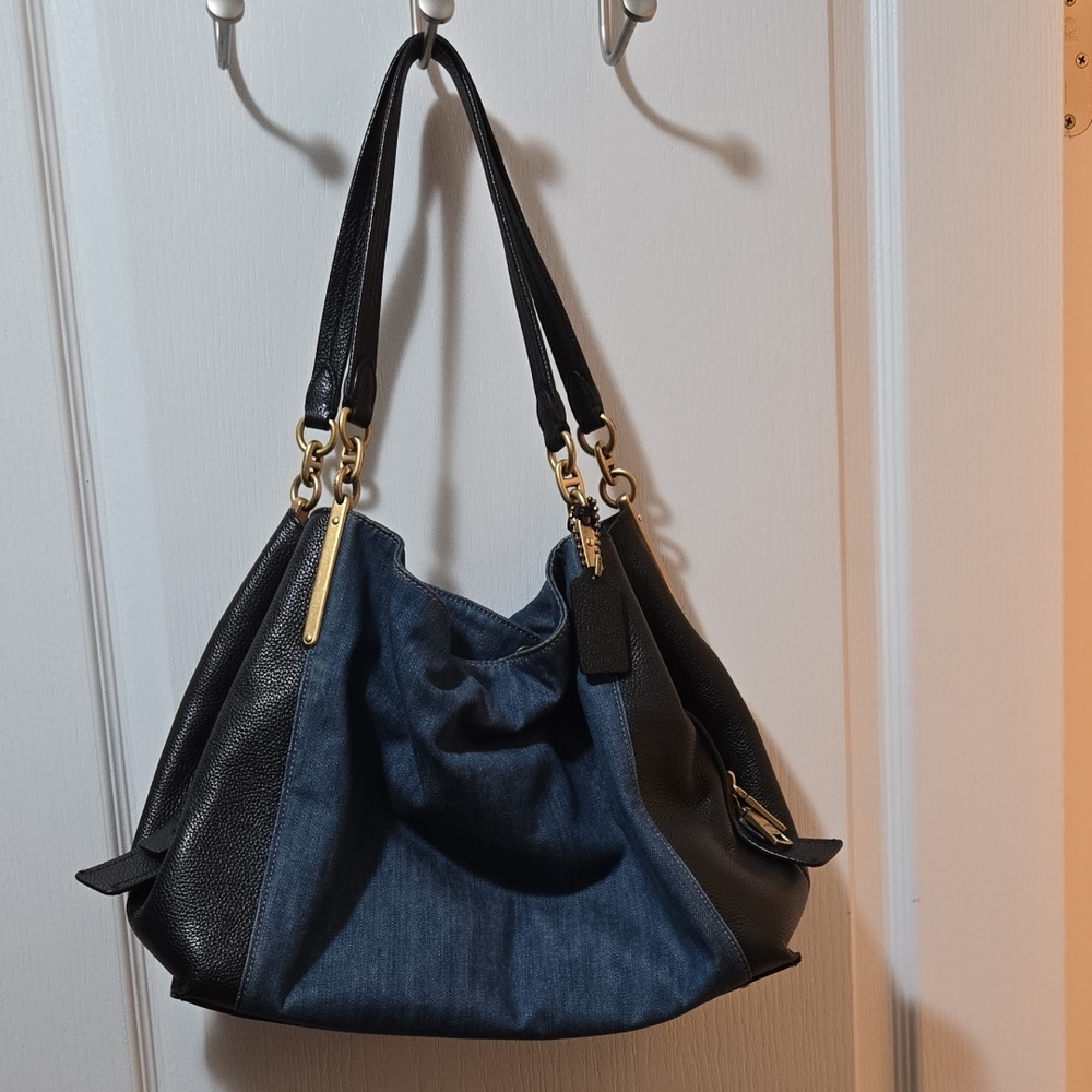 Coach Denim And Leather Shoulder Bag